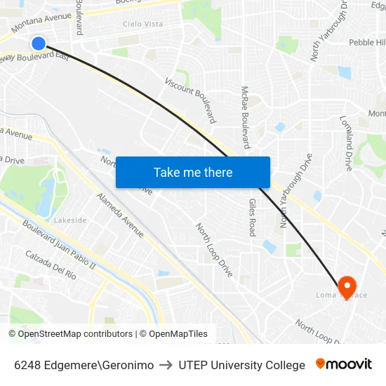 6248 Edgemere\Geronimo to UTEP University College map