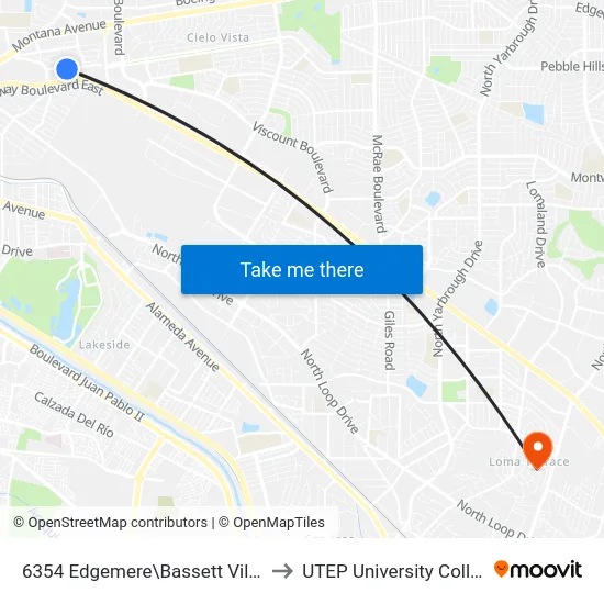 6354 Edgemere\Bassett Village to UTEP University College map