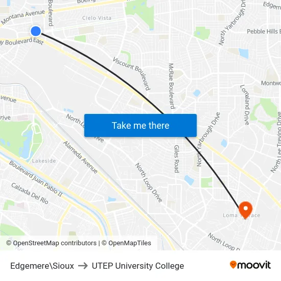 Edgemere\Sioux to UTEP University College map