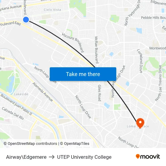 Airway\Edgemere to UTEP University College map