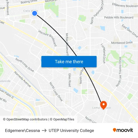 Edgemere\Cessna to UTEP University College map