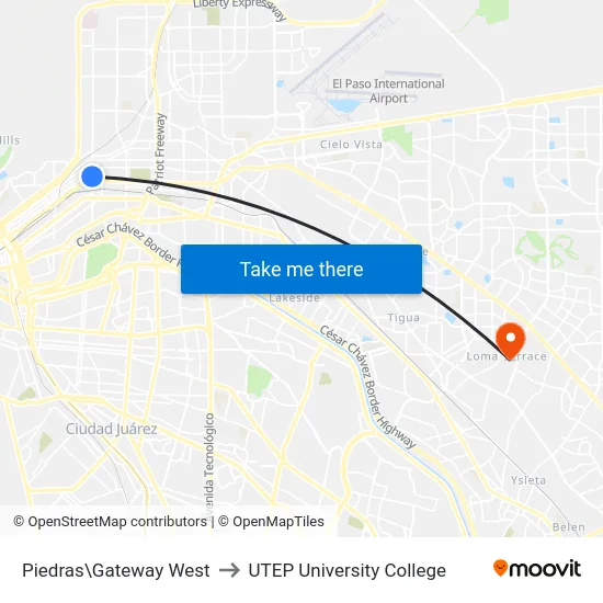Piedras\Gateway West to UTEP University College map