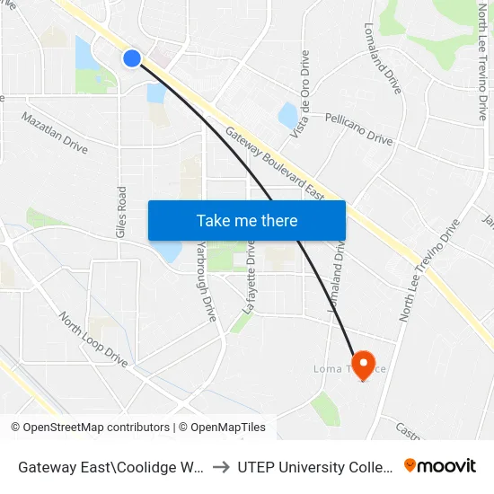 Gateway East\Coolidge Way to UTEP University College map