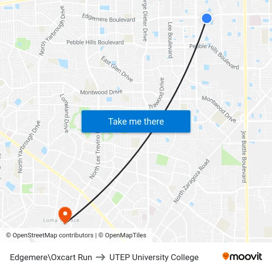 Edgemere\Oxcart Run to UTEP University College map