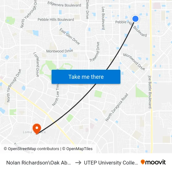 Nolan Richardson\Oak Abbey to UTEP University College map