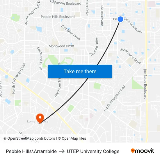 Pebble Hills\Arrambide to UTEP University College map