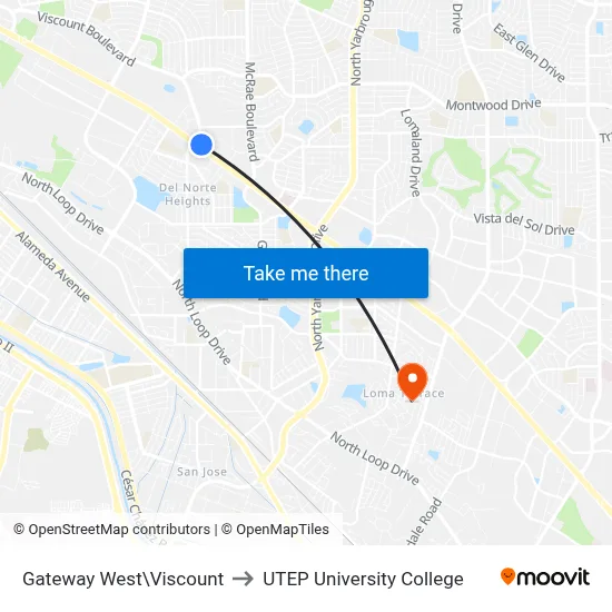 Gateway West\Viscount to UTEP University College map