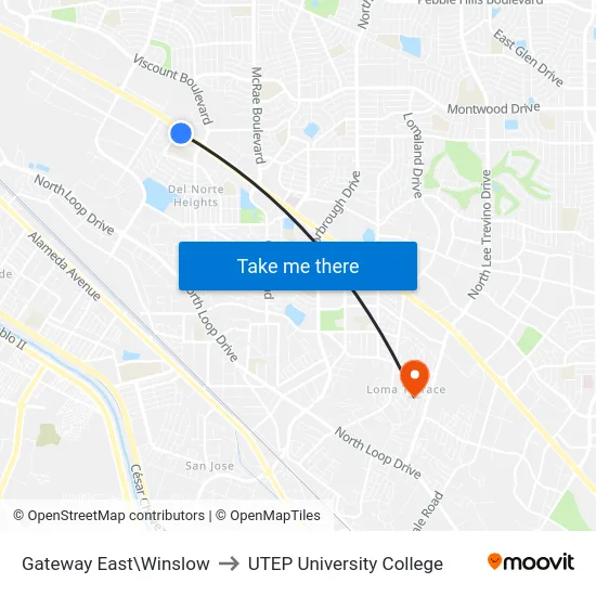 Gateway East\Winslow to UTEP University College map