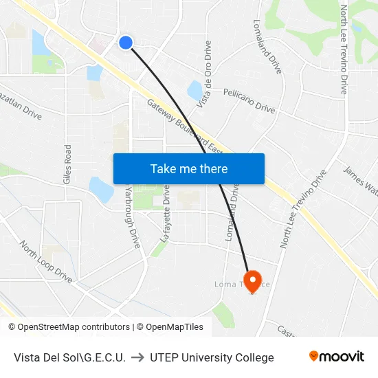 Vista Del Sol\G.E.C.U. to UTEP University College map