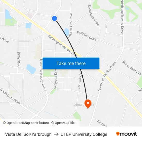 Vista Del Sol\Yarbrough to UTEP University College map