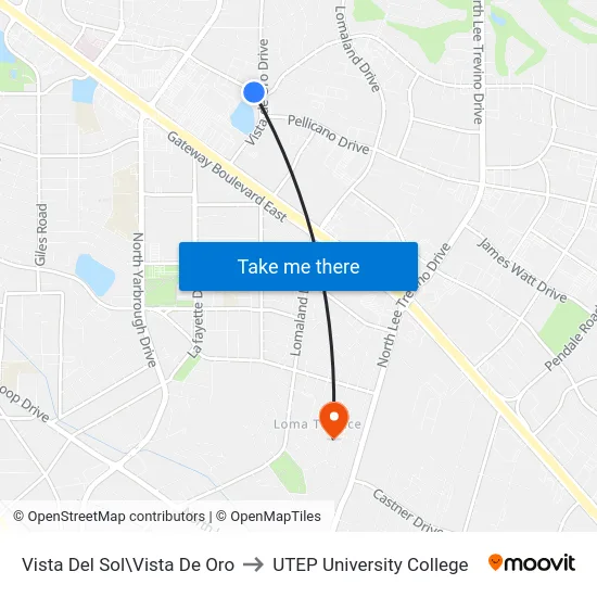 Vista Del Sol\Vista De Oro to UTEP University College map