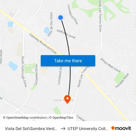 Vista Del Sol\Sombra Verde Dr. to UTEP University College map
