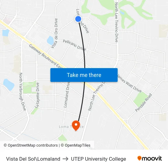 Vista Del Sol\Lomaland to UTEP University College map