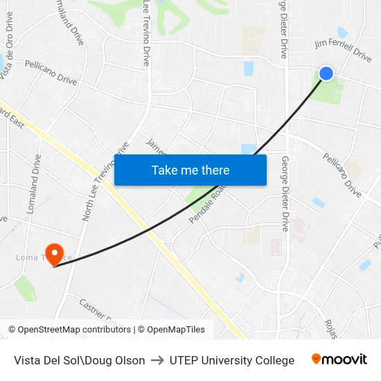 Vista Del Sol\Doug Olson to UTEP University College map