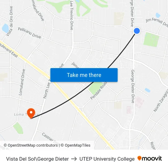 Vista Del Sol\George Dieter to UTEP University College map