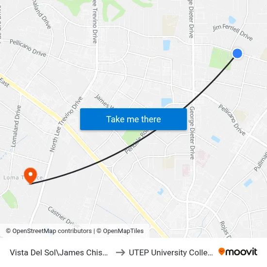 Vista Del Sol\James Chisum to UTEP University College map