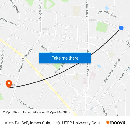 Vista Del Sol\James Guines to UTEP University College map