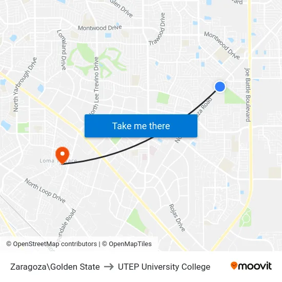 Zaragoza\Golden State to UTEP University College map