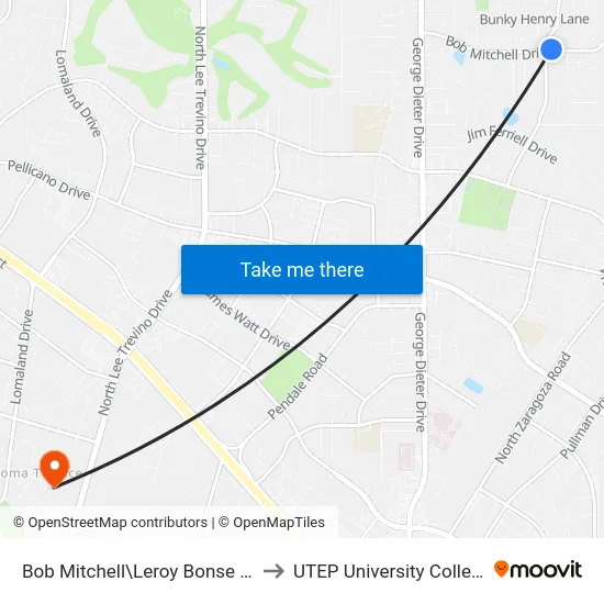 Bob Mitchell\Leroy Bonse Dr. to UTEP University College map