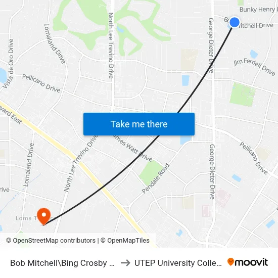 Bob Mitchell\Bing Crosby Dr. to UTEP University College map