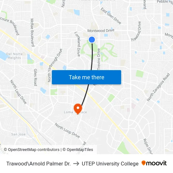 Trawood\Arnold Palmer Dr. to UTEP University College map