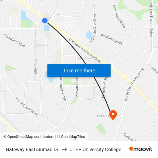 Gateway East\Sumac Dr. to UTEP University College map