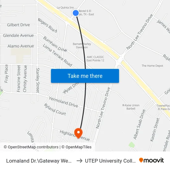 Lomaland Dr.\Gateway West Bl. to UTEP University College map