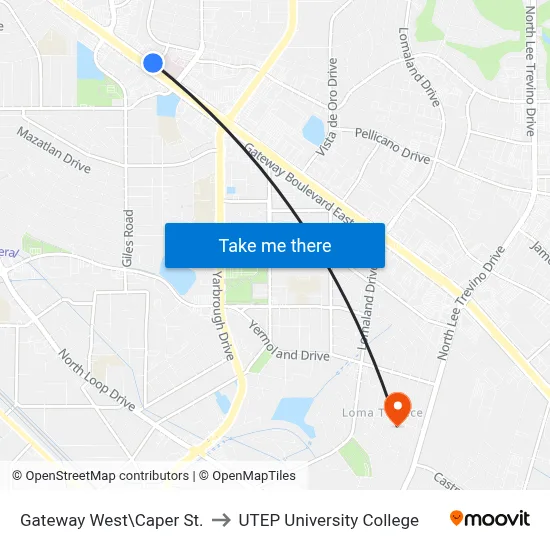 Gateway West\Caper St. to UTEP University College map
