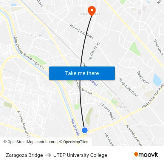Zaragoza Bridge to UTEP University College map