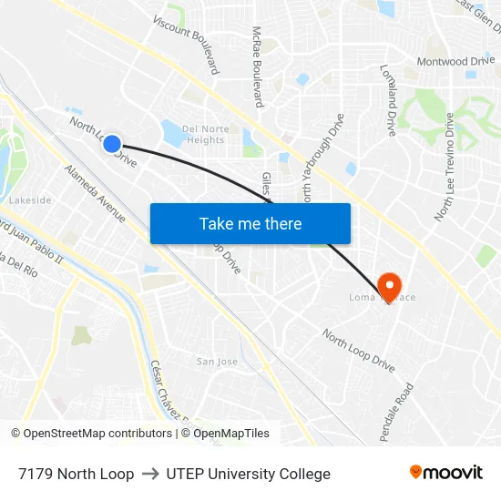 7179 North Loop to UTEP University College map