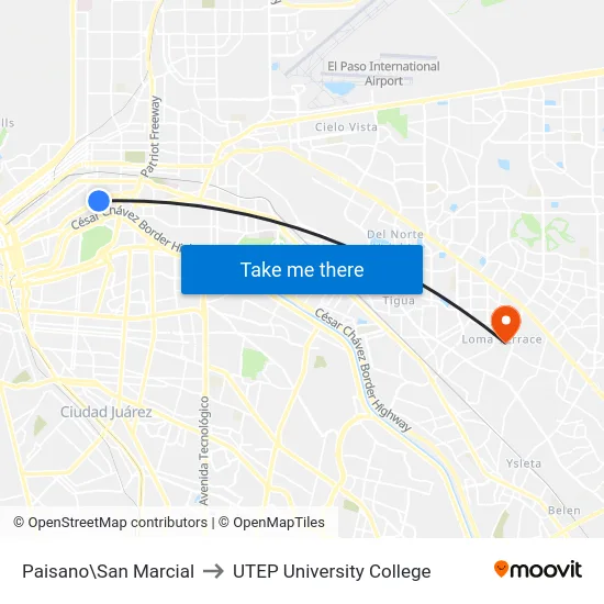 Paisano\San Marcial to UTEP University College map