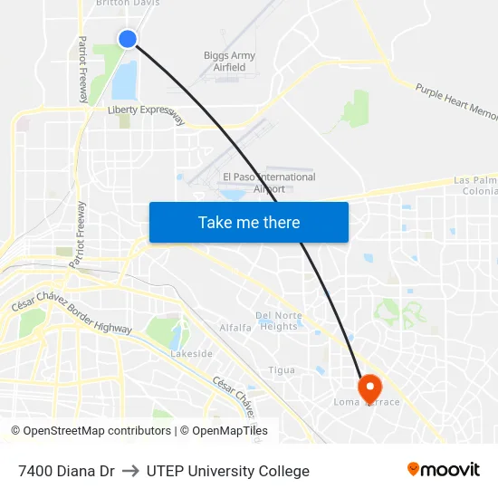 7400 Diana Dr to UTEP University College map