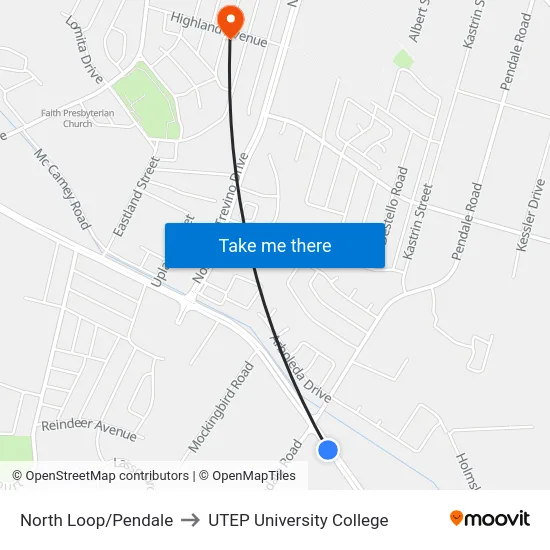 North Loop/Pendale to UTEP University College map