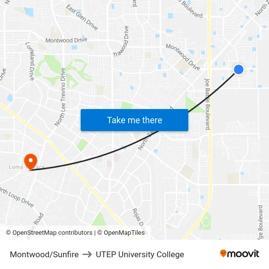 Montwood/Sunfire to UTEP University College map