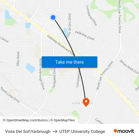 Vista Del Sol\Yarbrough to UTEP University College map