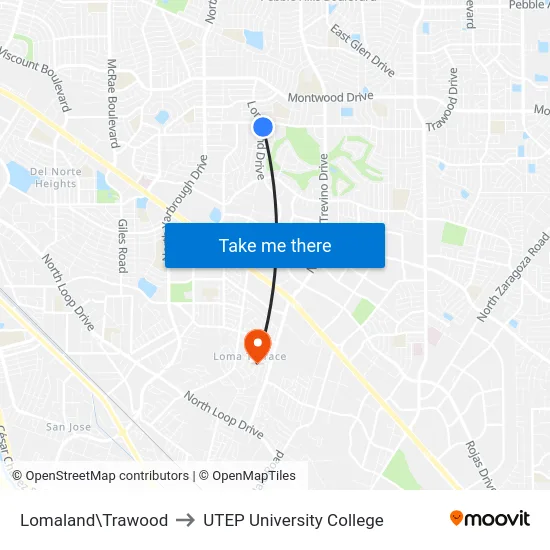 Lomaland\Trawood to UTEP University College map