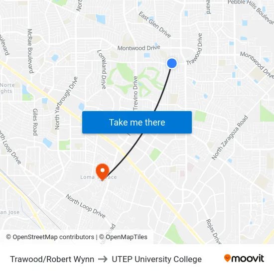 Trawood/Robert Wynn to UTEP University College map
