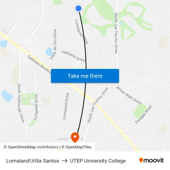 Lomaland\Villa Santos to UTEP University College map