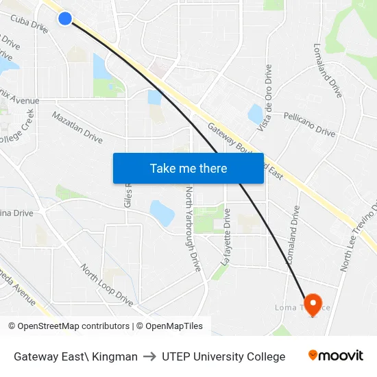 Gateway East\ Kingman to UTEP University College map