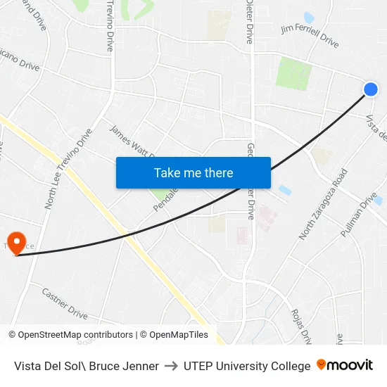 Vista Del Sol\ Bruce Jenner to UTEP University College map