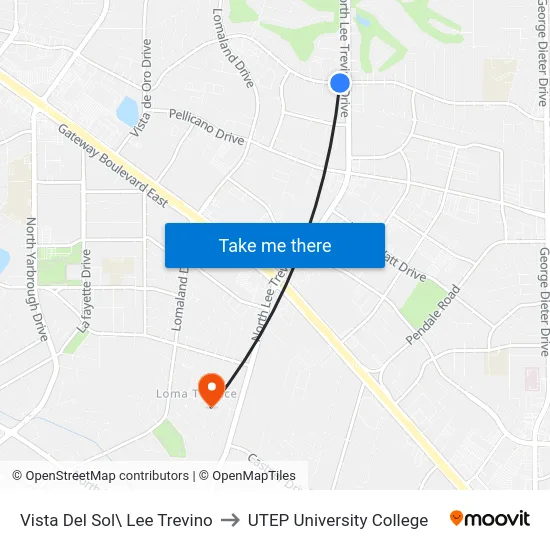 Vista Del Sol\ Lee Trevino to UTEP University College map