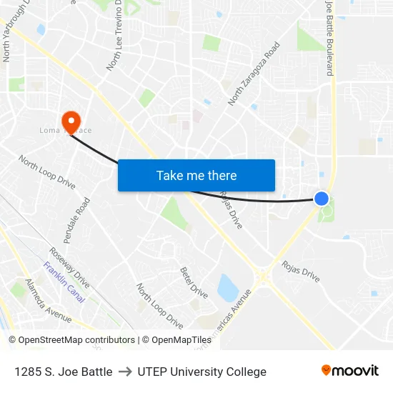 1285  S. Joe Battle to UTEP University College map
