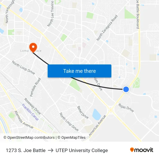 1273  S. Joe Battle to UTEP University College map
