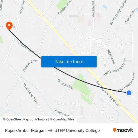 Rojas\Amber Morgan to UTEP University College map