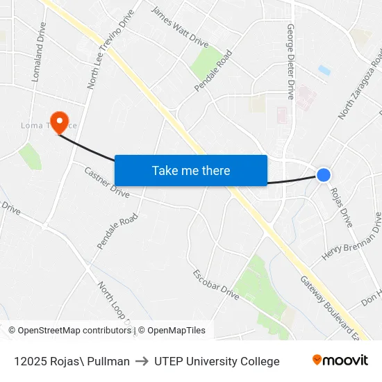 12025 Rojas\ Pullman to UTEP University College map