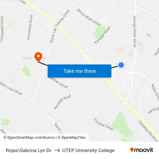 Rojas\Sabrina Lyn Dr. to UTEP University College map