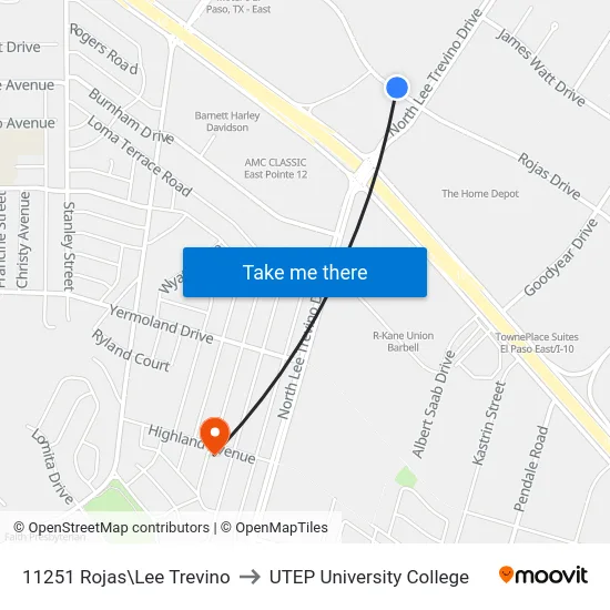 11251 Rojas\Lee Trevino to UTEP University College map