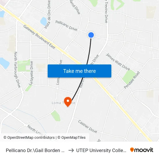 Pellicano Dr.\Gail Borden Pl. to UTEP University College map