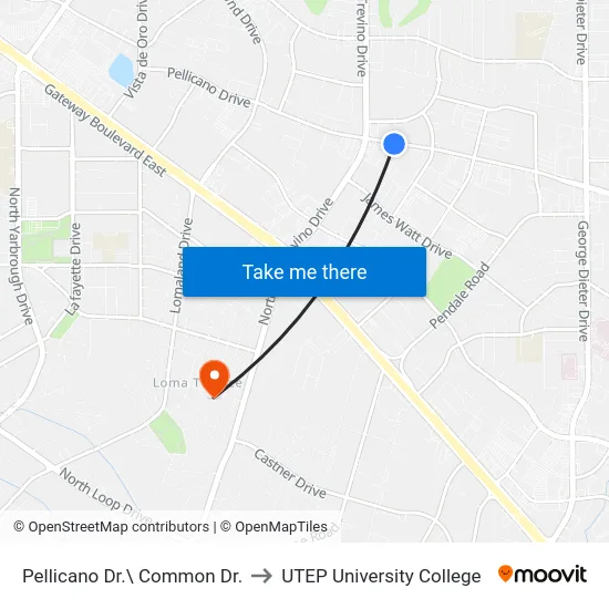 Pellicano Dr.\ Common Dr. to UTEP University College map