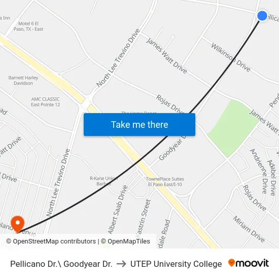 Pellicano Dr.\ Goodyear Dr. to UTEP University College map